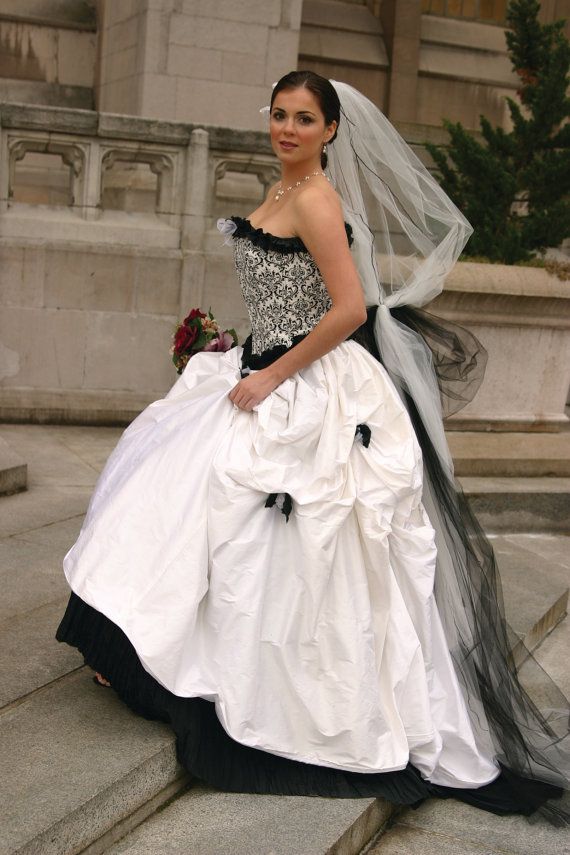 Wedding - Black And White Wedding Dress, Corset Wedding Dress, One Of A Kind Wedding Dress