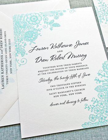 Wedding - Lauren Teal Lace Wedding Invitation Sample - Custom Wedding Invitation