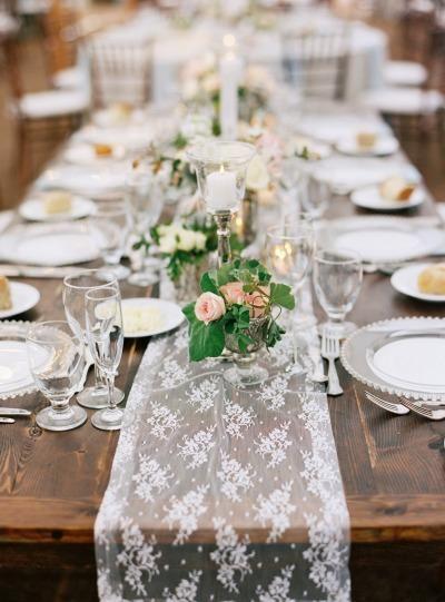 Wedding - Love The Use Of Lace As A Table Runner. 