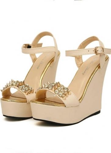 Hochzeit - Romantic Style Flower Embellished Wedge Sandal Pink Pink SD0339