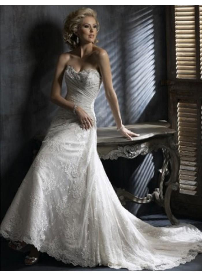 Mariage - A-line Sweetheart Brush Train Lace Wedding Dresses WE4465