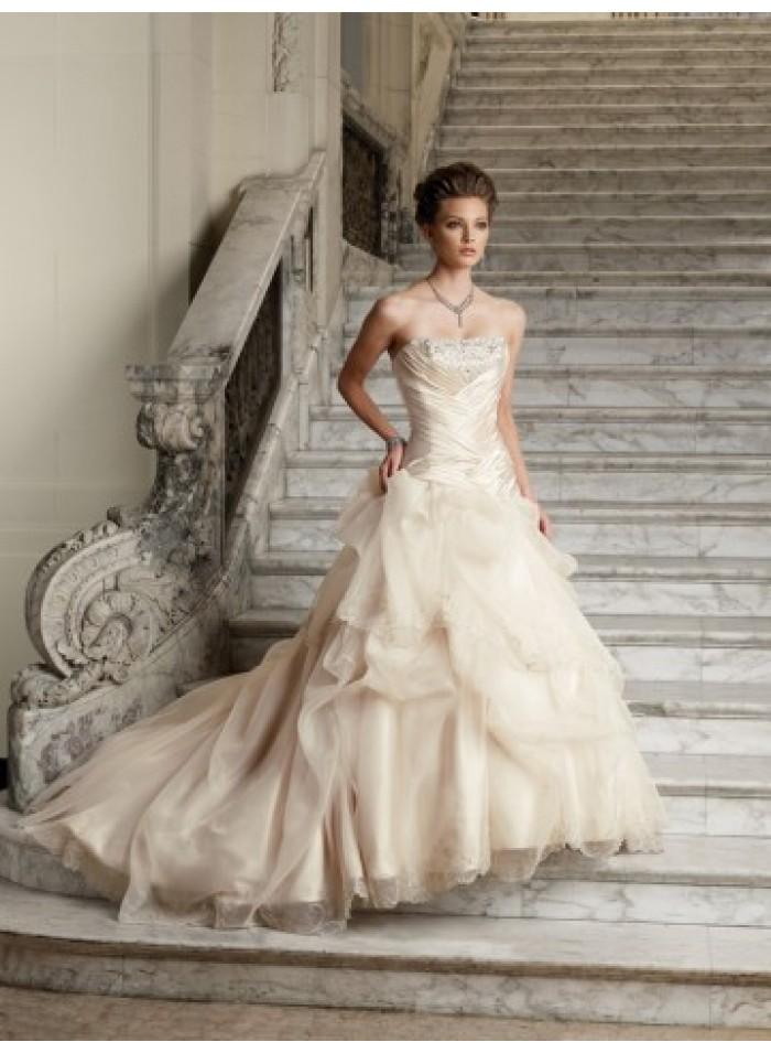 زفاف - Empire A-line Strapless Wave Ruching Brush Train Lace Wedding Dresses WE4461