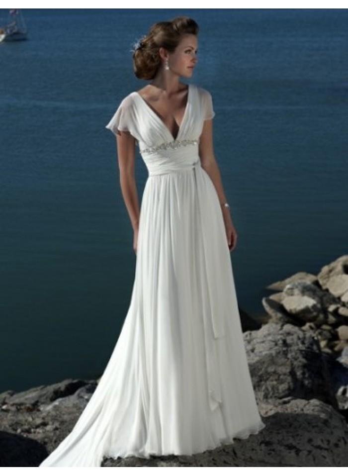 Свадьба - Sexy A-line V-neck Ruching Sweep Train Chiffon Wedding Dresses WE4460