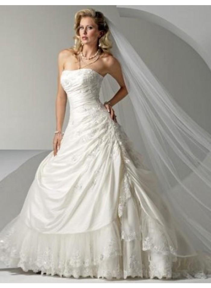 Свадьба - Empire A-line Strapless Beading Lace Brush Train Wedding Dresses WE4452