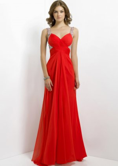 Mariage - Long Red Sequin Pleated Open Back Prom Dresses