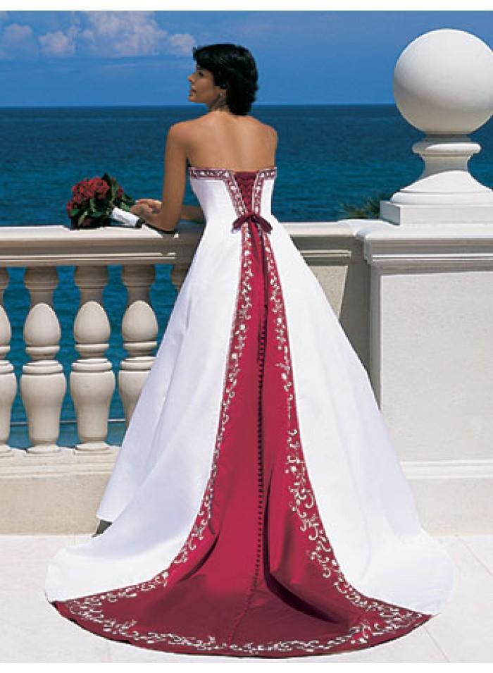 Свадьба - Strapless A-line Sweetheart Embroidery Empire Mermaid Sweep-train Floor-length Wedding Dresses WE1062