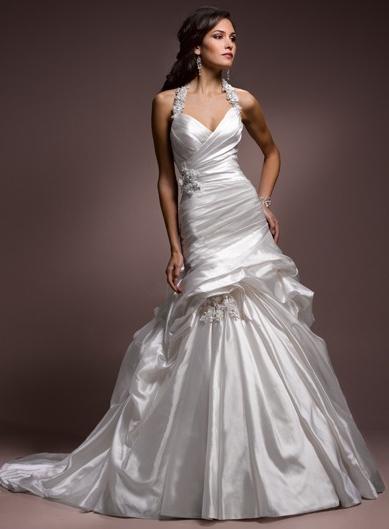 زفاف - Strapless Chapel Train Trumpet Organza Lace Wedding Dress(WD0113)
