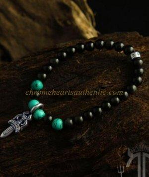 زفاف - Chrome Hearts Dagger Pendant Agate Beads Bracelet Black