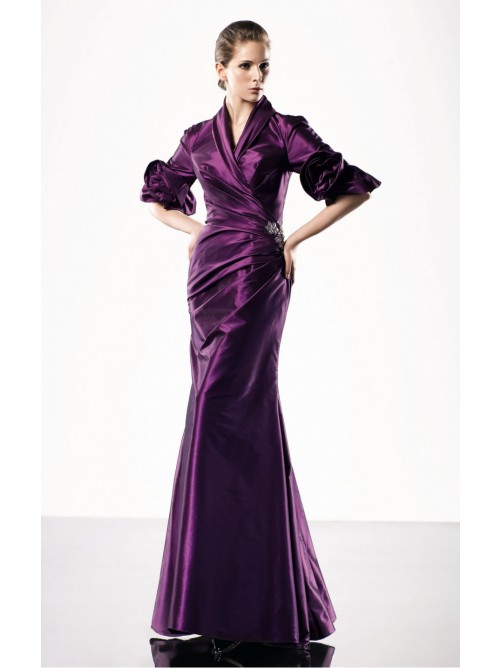 Mariage - Purple Mermaid Floor-length V-neck Dress