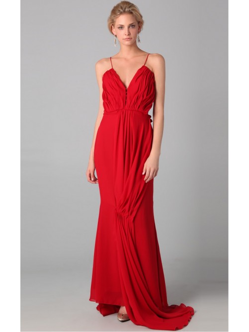 Wedding - Red Sheath Floor-length Spaghetti Straps Dress