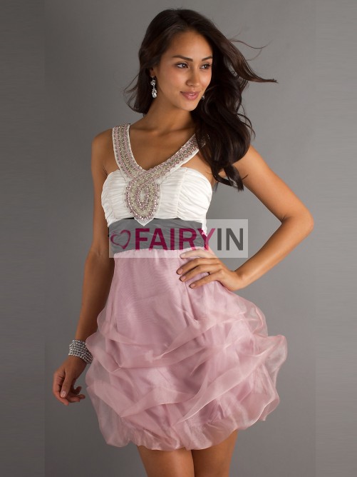 زفاف - A-line/Princess V-neck Short/Mini Organza Sleeveless Homecoming Dress