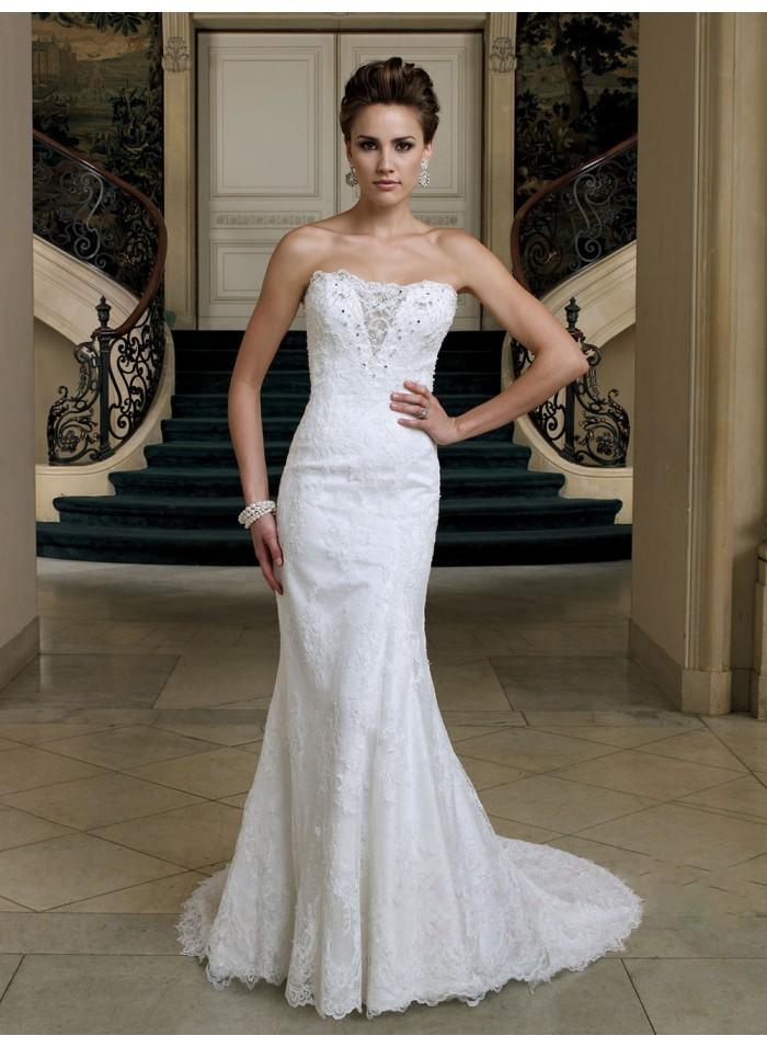 Hochzeit - Strapless Appliques/Lace/Sequins Mermaid/Trumpet Chapel Train Luxurious Natural Lace Wedding Dresses WE2669