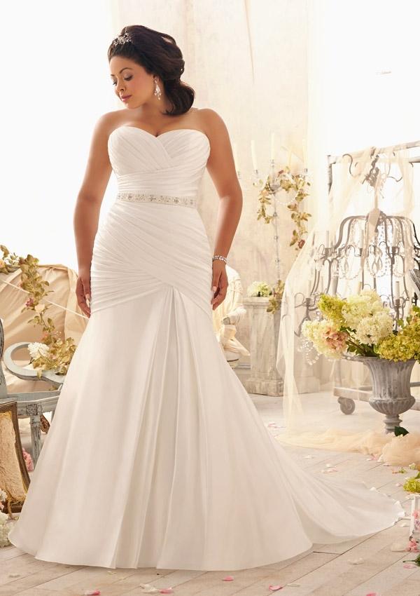 Mariage - Asymmetrically Draped Soft Satin- Crystal Beaded Tie Sash Wedding Dresses(HM0204)