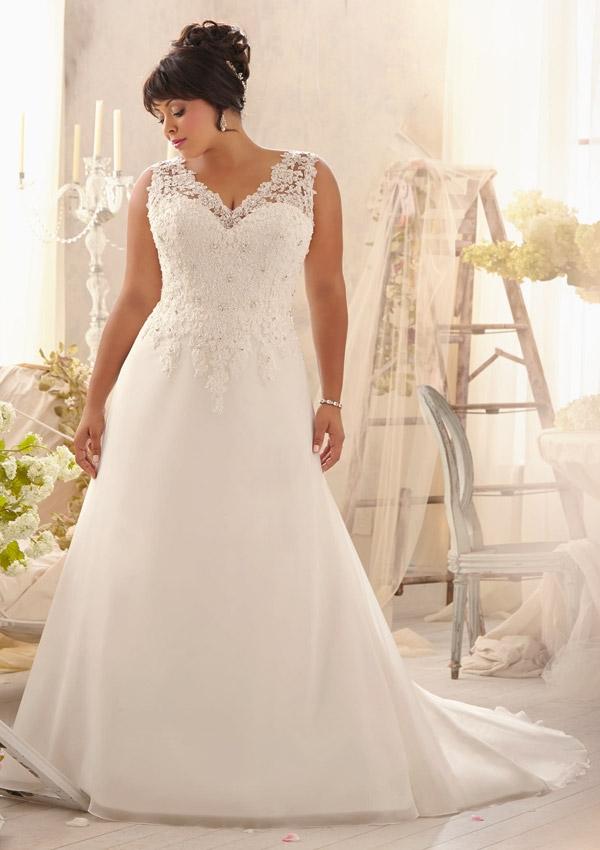 زفاف - Alencon Lace Appliques On Delicate Chiffon Wedding Dresses(HM0203)