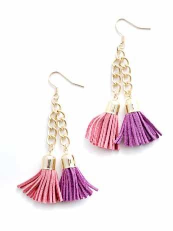 Mariage - Radiant Orchid & Hot Pink Tassel Earrings