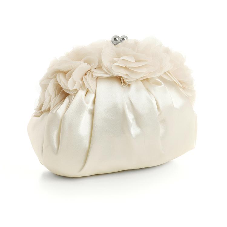 Mariage - Ivory Satin Bag with Chiffon Flutters