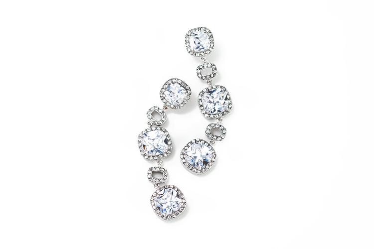Wedding - Princess cut stone dangle earrings