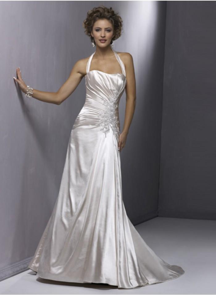 زفاف - Halter Sheath Ruched Sweep Train Flower Wedding Dresses WE0119