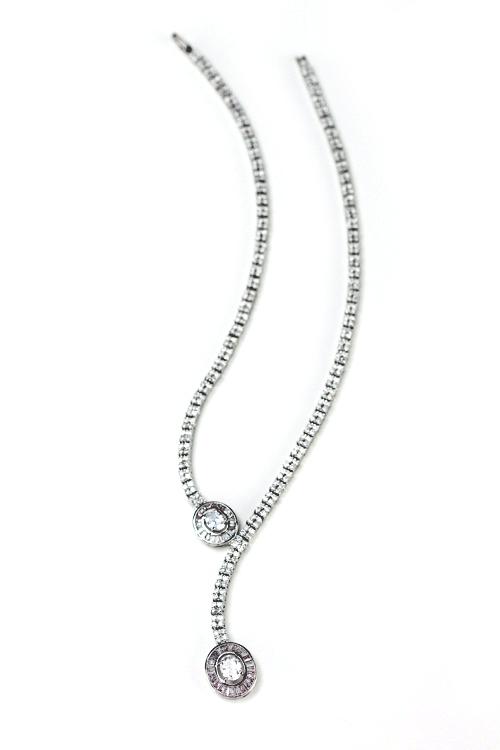 Wedding - Oval encircled disc drop necklace