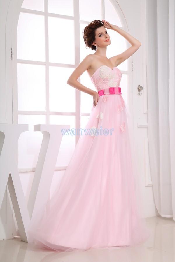 Wedding - Sweetheart Plus Size Pink Floor Length Organza Bridesmaid Dress