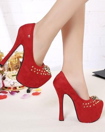 Mariage - Concise Design High Heel Pump Red Red PM0557