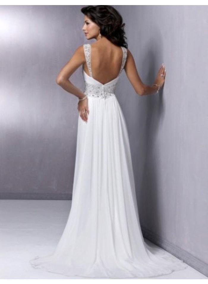 Hochzeit - A-Line Spaghetti Straps Crystal Belt Slim Chiffon Wedding Dresses WE4468