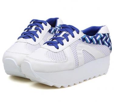 زفاف - Korean Style Lacing Thick Heels Shoes Sneaker White SK0026