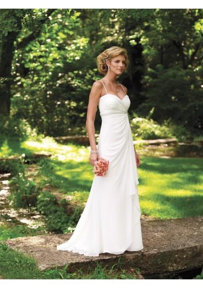 Свадьба - Chiffon Sweetheart Spaghetti Straps With Rouched A-line Skirt And Sweep Train Summer Wedding Gown WD1005