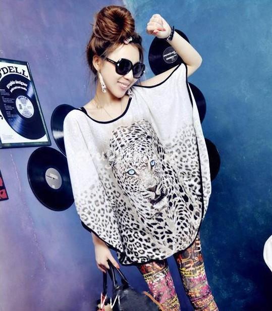 Mariage - Sexy Off Shoulder Trend Tiger Head Loose Bat Sleeve T Shirts