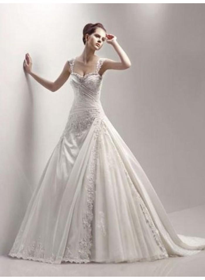 Hochzeit - A-line Spaghetti Straps Sweetheart Brush Train Lace Wedding Dresses WE3990