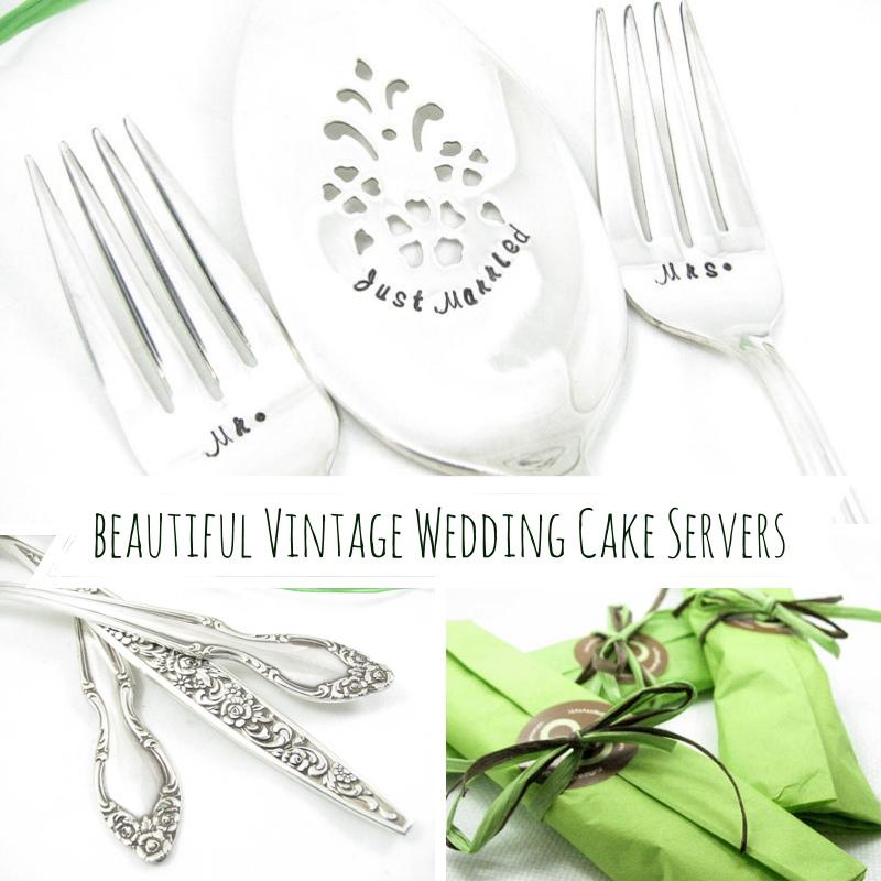 Wedding - Beautifully Hand Stamped and Personalised Vintage Silver Wedding Cake Serving Sets from Dazzling Dezignz