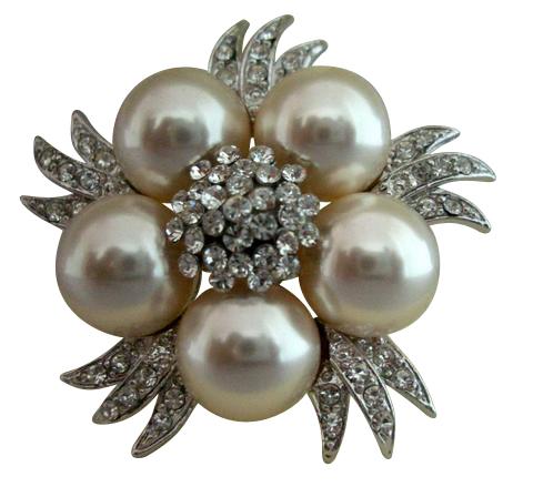 زفاف - Bridal Simulated Diamond Crystals Pearls Vintage Brooch Pin