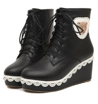 زفاف - Korean Style Woolen Embellished Low Heels Boot Black BT0380