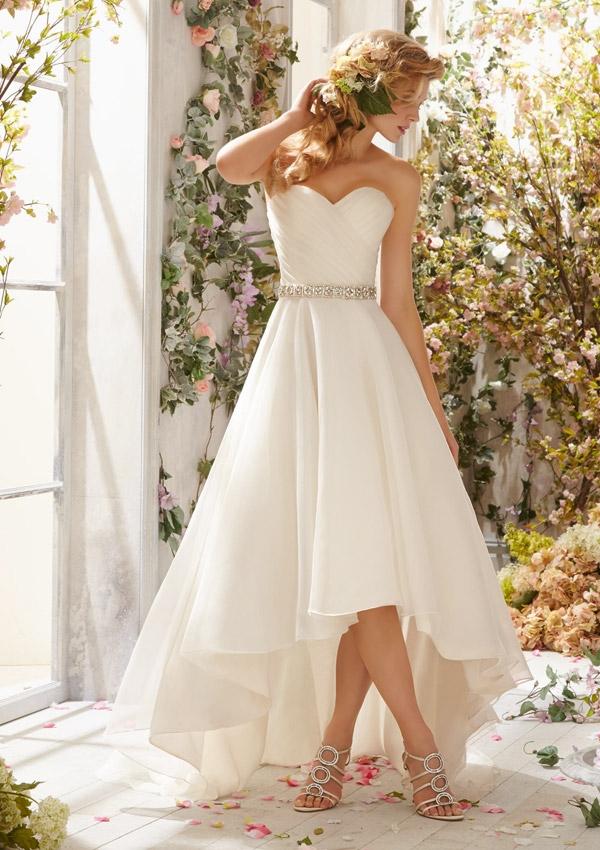 Hochzeit - Organza Hi-lo Gown- Shown With Crystal Beaded Satin Belt Wedding Dresses(HM0240)