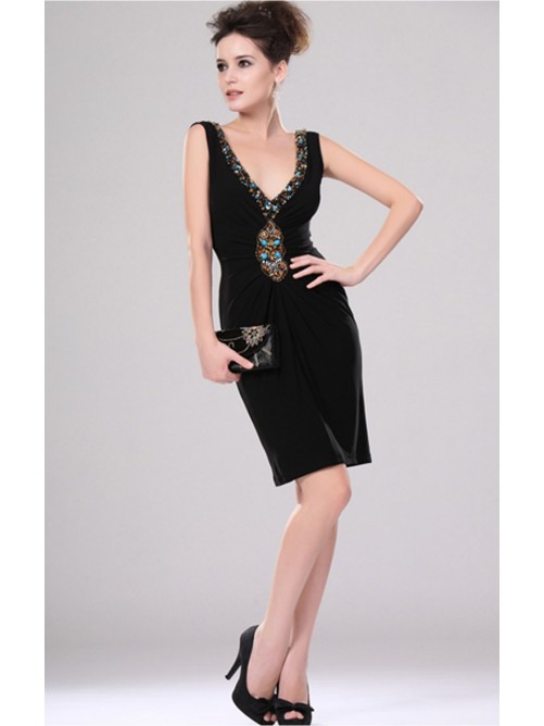 Mariage - Amazing Black Sheath Knee-length V-neck Dress