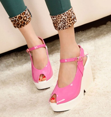 Wedding - New Style Color Block Chunky Waterproof Sandal Apricot Apricot SD0036