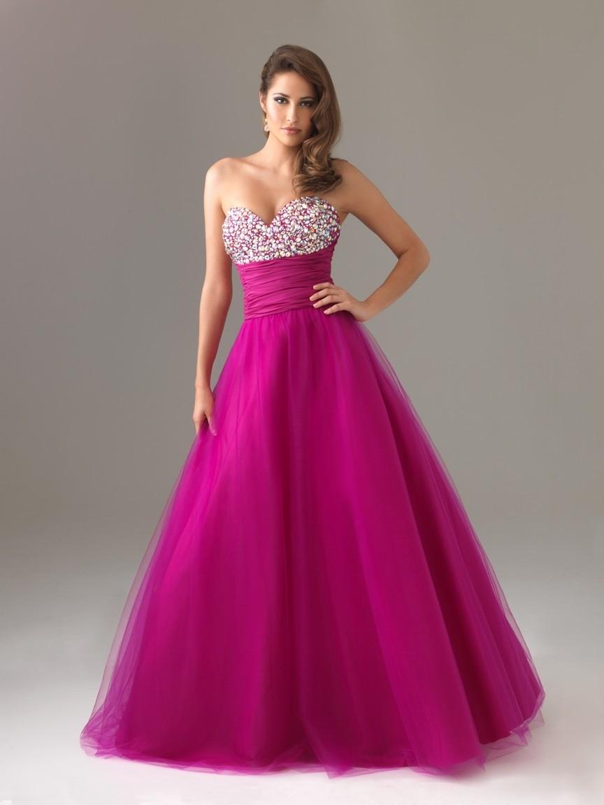 زفاف - Fuchsia Beaded A-line Sweetheart Sweep Train Tulle Taffeta Prom Dress PD0140