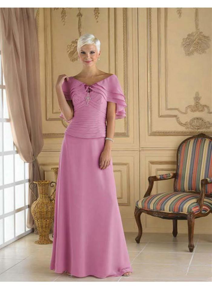زفاف - A-line Strapless Crystal Brooch/Cascading Ruffles Floor-length Elegant Natural Pink Satin Mother Dresses With Wrap WE4558