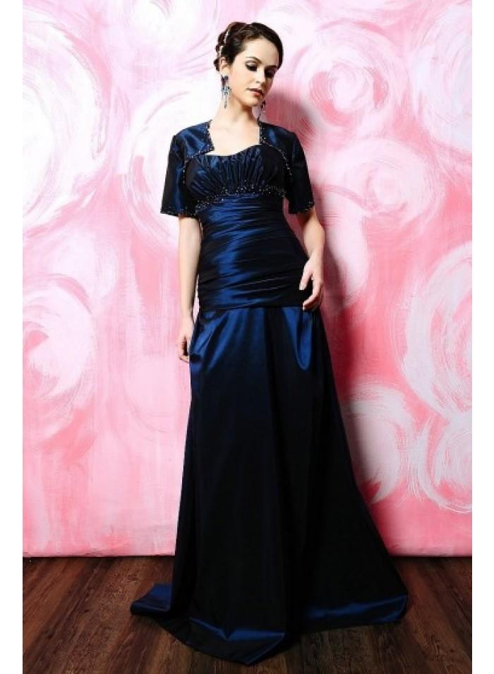 Wedding - A-line Strapless Sequins Floor-length Elegant Dropped Royal Blue Satin Mother Dresses With Wrap WE4572