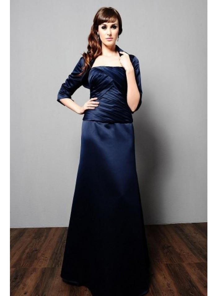 زفاف - A-line Strapless Floor-length Elegant Natural Dark Navy Taffeta Mother Dresses With Wrap WE4569