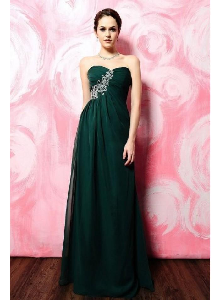 زفاف - A-line Strapless Sweetheart Appliques Floor-length Elegant Natural Dark Green Chiffon Mother Dresses WE4566