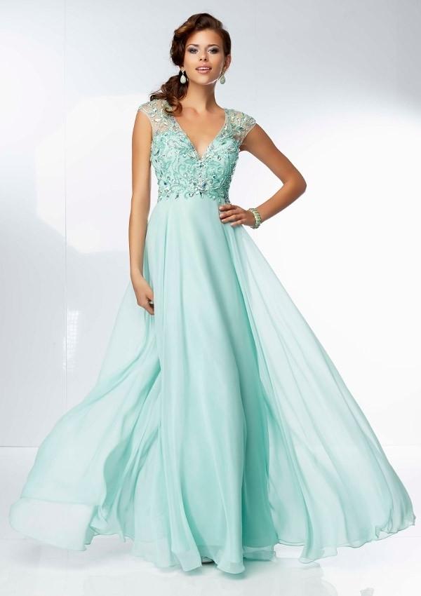 زفاف - V-neck Chiffon Beaded Pleats Floor-length Diamonds Prom Dress(PD0601)