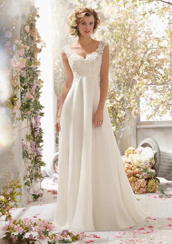 Hochzeit - Alençon Lace On Delicate Chiffon- Detachable Back Cowl Wedding Dresses(HM0246)