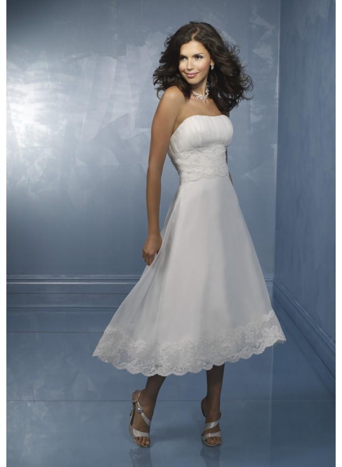 Hochzeit - Strapless Sweetheart Empire Sweep Train Strapless Tea-length Wedding Dresses WE1096