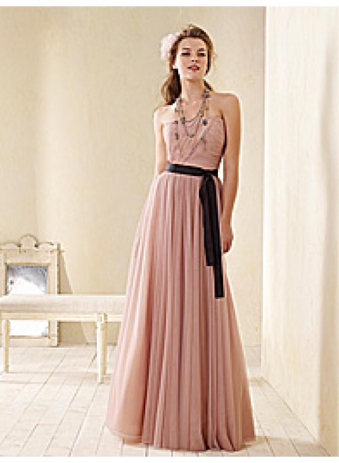 زفاف - A-line Ruching Ankle-length/ Pink Strapless Celebrity Dresses WE1107