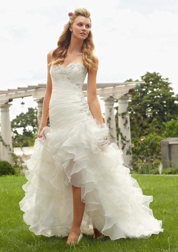 Wedding - Embroidered Lace Appliques On Ruffled Organza Wedding Dresses(HM0257)