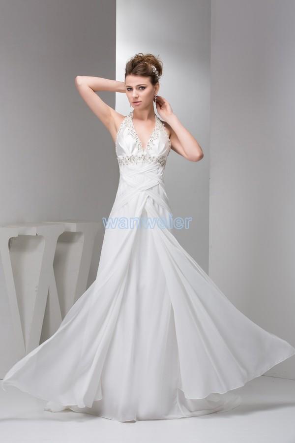 Свадьба - Find Your Train Halter V-neck White Chiffon Prom Dress With Beading(Zj6737) Here ,Wanweier Prom Dresses - A perfect moment for you.