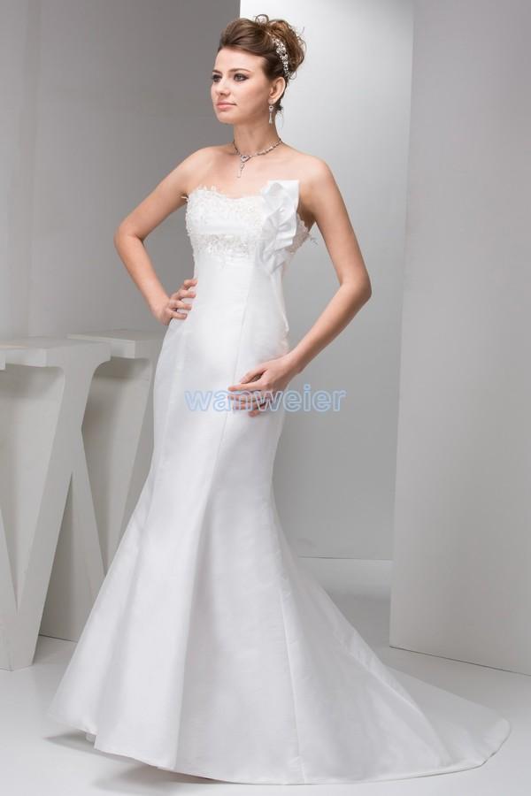 Wedding - White Floor Length Sheath Sweetheart Satin Prom Dress With Appliquess(ZJ6732)