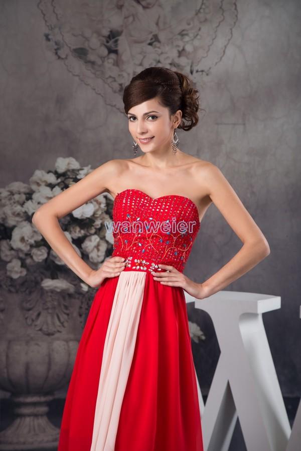 زفاف - Beading Sweetheart Floor Length Sheath Red Chiffon Prom Dress With Embroidery And Sequins