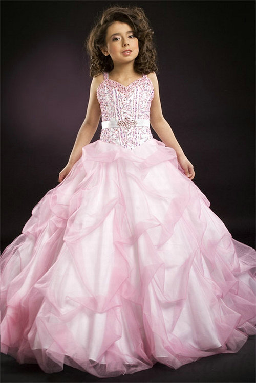 Mariage - A line Sweetheart Beading Pink Organza Satin Girl Pageant Dress